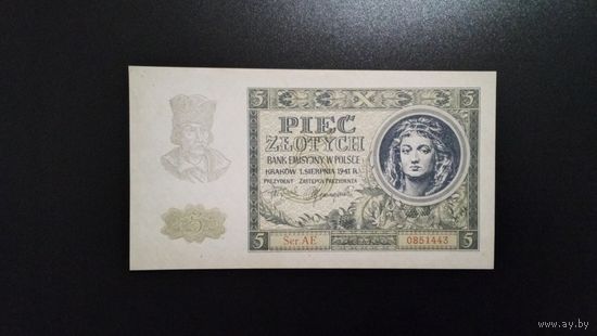 5 злотых 1941 год. UNC.