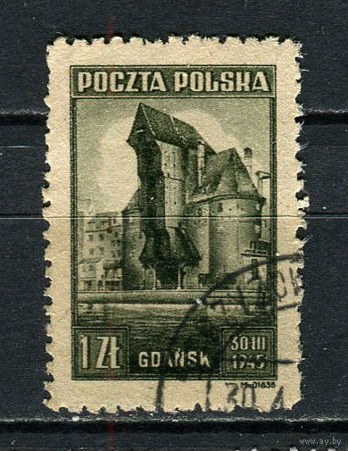 Польша - 1945 - Башня, Гданьск 1Zl - [Mi.410] - 1 марка. Гашеная.  (Лот 64EQ)-T7P8