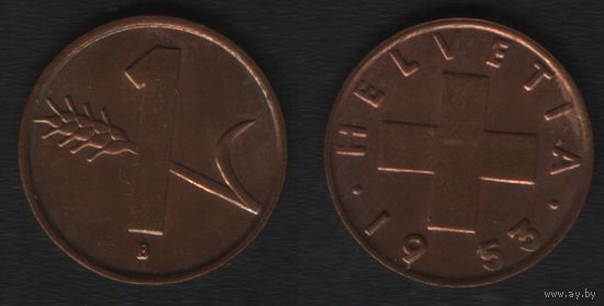 Швейцария km46 1 раппен 1953 год (B) (f