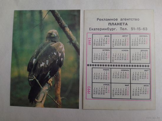 Карманный календарик. Птицы.1992 год