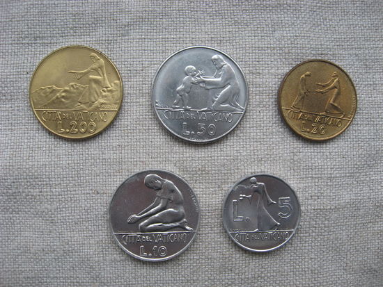 Ватикан лот из 5-ти монет номиналом от 200 до 5 лир 1978 год - MCMLXXVIII Папа Павел VI