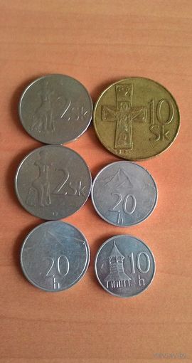Словакия. Сборный лот монет до евро.