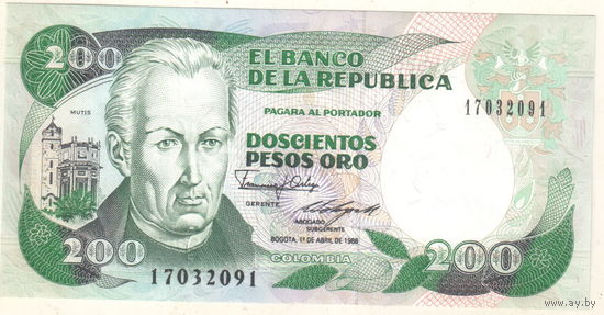 Колумбия 200 песо 1988