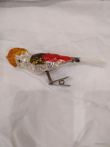 Ёлочная игрушка ГДР попугай на прищепке