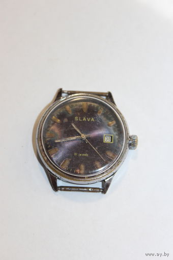 Механические часы "СЛАВА", времён СССР, 21 камень, рабочие, календарь не переводится.