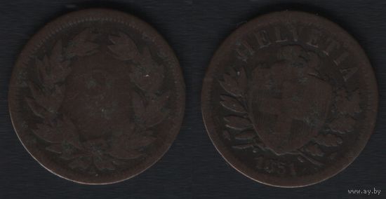 Швейцария _km4.1 2 раппен 1851 год (A) Br (f