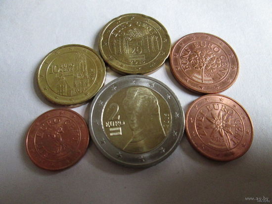 Набор евро монет Австрия 2015 г. (1, 2, 5, 10, 20 евроцентов, 2 евро)
