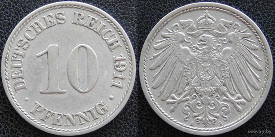 YS: Германия, Рейх, 10 пфеннигов 1911A, KM# 12 (2)
