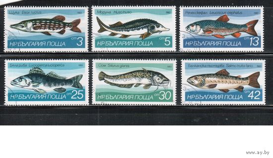 Болгария-1983, (Мих.3158-3163),    гаш. ,Фауна, Рыбы (полная серия)