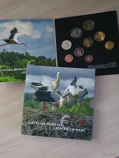 Латвия 2015 официальный набор монет евро (9 монет, от 1 цента до 2 евро и 2 евро Аист)