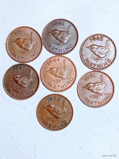 Великобритания 7 монет в 1 фартинг 1939 , 1941 , 1942 , 1943 , 1944 , 1951 , 1952 года .