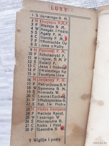 Польский календарик 30 годов 20 века