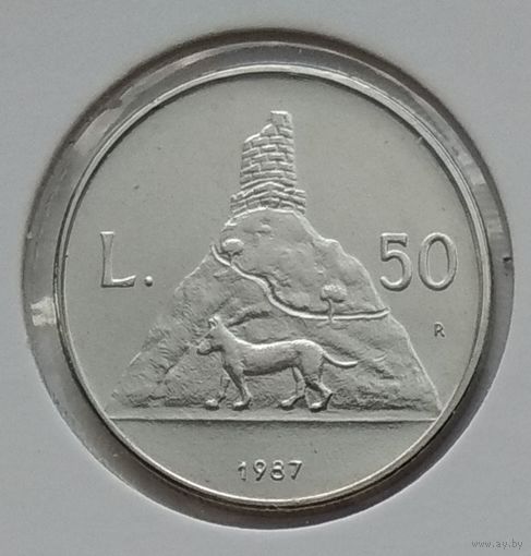 Сан-Марино 50 лир 1987 г. 15 лет возобновлению чеканке монет. В холдере