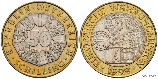 Австрия 50 шиллингов, 1999 Европейский валютный союз UNC