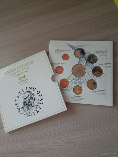 Словения 2008 год. 1, 2, 5, 10, 20, 50 евроцентов, 1, 2 и 3 евро. Официальный набор монет PROOF в буклете.