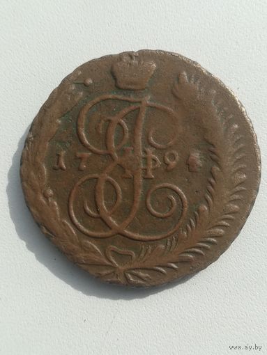Монета 5 копеек 1794 года. А. М.