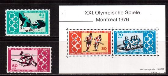 Германия(ФРГ)-1976,(Мих.886-887,Бл.12), **, Спорт, ОИ-1976