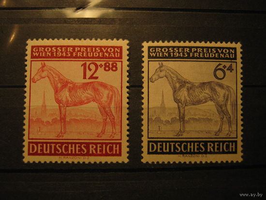 Марки - Германия, третий рейх, фауна, лошади, война, 2 шт.