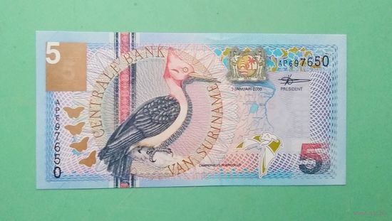 Банкнота 5 гульденов  Суринам 2000 г.