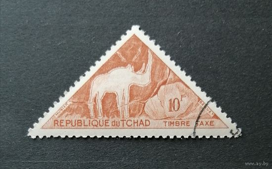 Чад 1962 Наскальная живопись. Носорог. Доплатная марка. Треугольные марки.