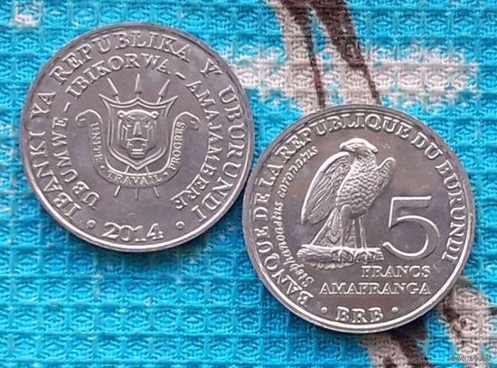 Бурунди 5 франков 2014 года. UNC. Орел. Герб Бурунди.