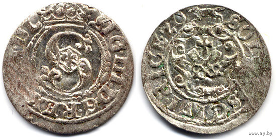 Шеляг 1620, Сигизмунд III Ваза, Рига, Остатки штемпельного блеска