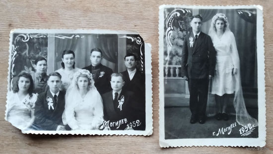 Два свадебных фото. Могилев. 1952 г. 9х12 см. Цена за оба.