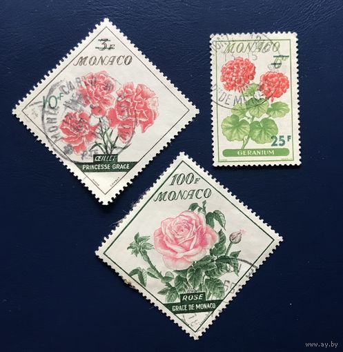 Монако 1959 год Флора Цветы Серия 3 марки Mi:610,613,617 Гашеные