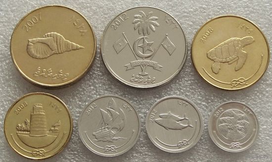Мальдивы. набор 7 монет 1,5,10,25,50 лари 1,2 руфии 2007 - 2012 год Монеты не чищены!!!