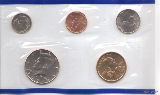 Годовой набор монет США 2003 г. с одним долларом Сакагавея "Парящий орел" двор D (1; 10; 25; 50 центов + 1 доллар) _UNC