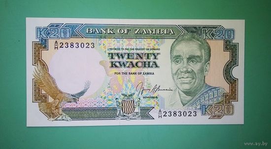 Банкнота 20 квачей Замбия 1989 - 1991 г.
