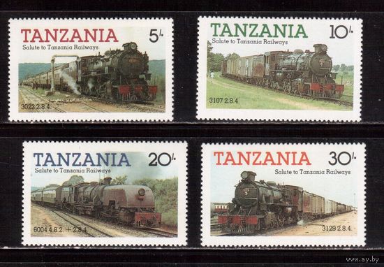 Танзания-1985(Мих.268-271)  ** , Железная дорога, паровозы(полная серия)