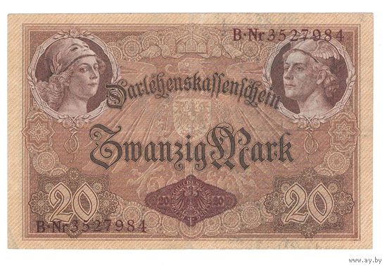 Германия 20 марок 1914 года. 7-значный номер. Нечастая!