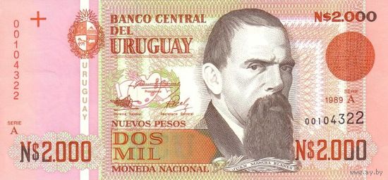 Уругвай 2000 песо образца 1989 года UNC p68
