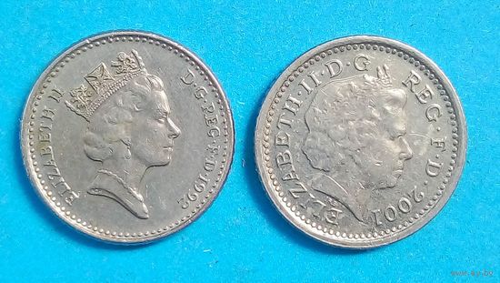 Великобритания 5 пенсов,1992 и 2001
