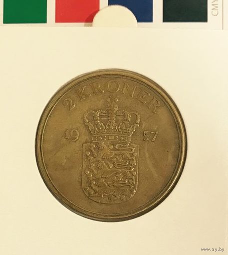 Дания 2 кроны 1957 CS  в холдере