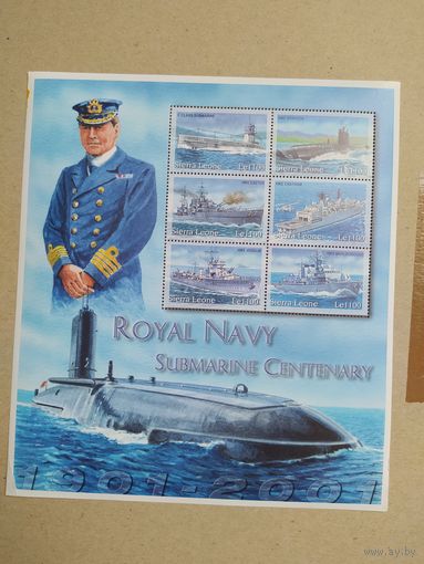 Сьерра Леоне малый лист 2001 г. Военные корабли, подводные лодки.