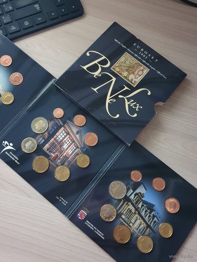 Бенилюкс 2003 год. 1, 2, 5, 10, 20, 50 евроцентов, 1, 2 евро Бельгии, Нидерландов и Люксембурга. Официальный набор монет в буклете.