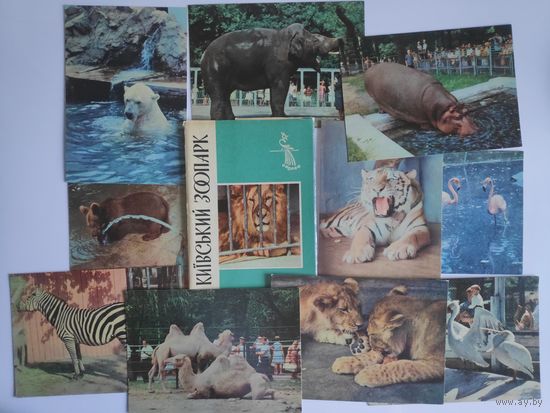 Киевский зоопарк. Набор 10 открыток. 1968 год.