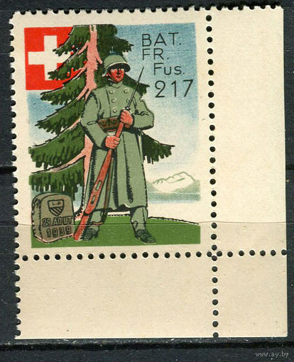 Швейцария - Солдатские марки - 1939 - Солдат на фоне леса - 217-ый стрелковый батальон - 1 марка. MNH.  (Лот 95EL)-T2P19