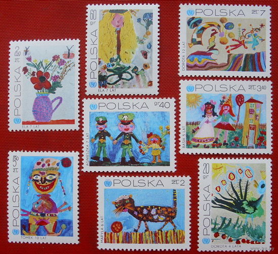 Польша. Детские рисунки ( 8 марок ) 1971 года.