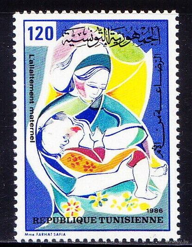 1986 Тунис 1135 ЮНИСЕФ Дети Грудное вскармливание Здоровье Медицина