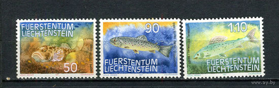 Лихтенштейн - 1987 - Рыбы - (на номинале 90 желтое пятно на клее) - [Mi. 922-924] - полная серия - 3 марки. MNH.  (Лот 106CQ)