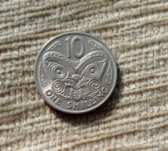 Werty71 Новая Зеландия 10 центов 1 шиллинг 1969 Маска Маори (koruru) Бабочка