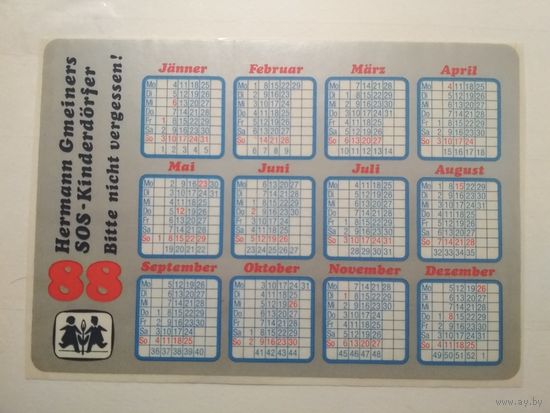 Карманный календарик . Наклейка.1988 год