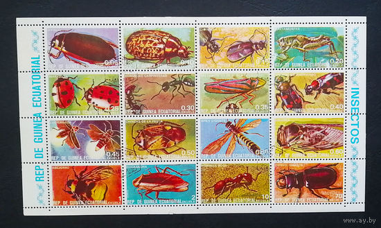 Экваториальная Гвинея 1978 г. Насекомые. Фауна, полная серия из 16 марок. Сцепка #0149-Ф1P35
