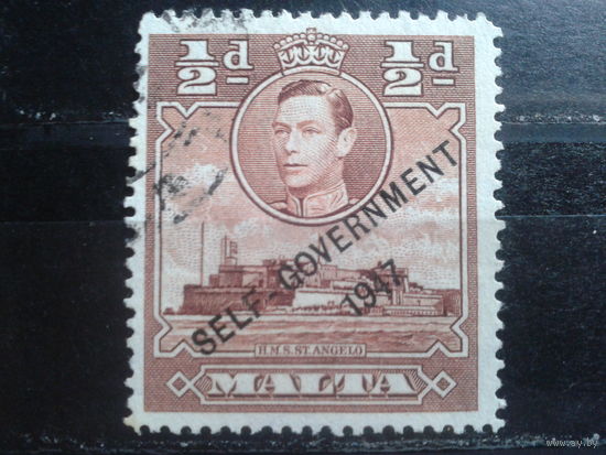 Мальта 1948 Король Георг 6, крепость, надпечатка 1/2 пенни