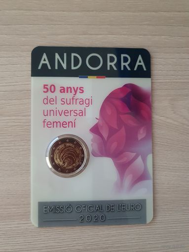 Монета Андорра 2 евро 2020 50 лет всеобщему женскому избирательному праву БЛИСТЕР