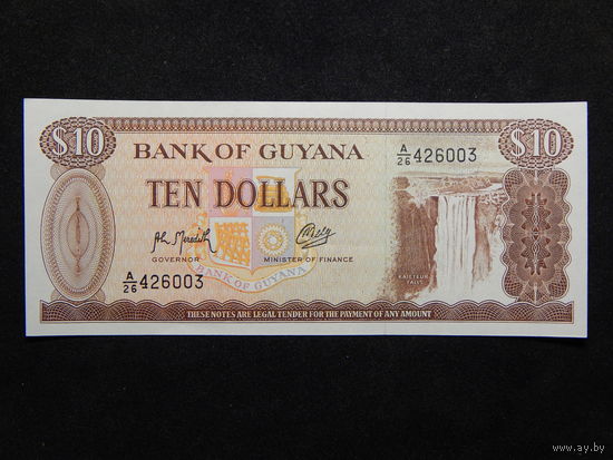 Гайана 10 долларов 1992г.UNC