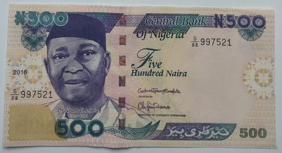 Нигерия 500 Найра 2016, A-UNC, 281